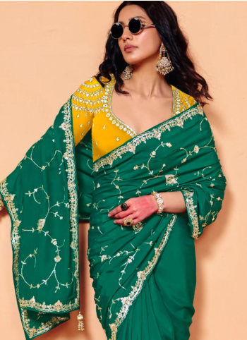 Sea Green Embroidered Silk Saree
