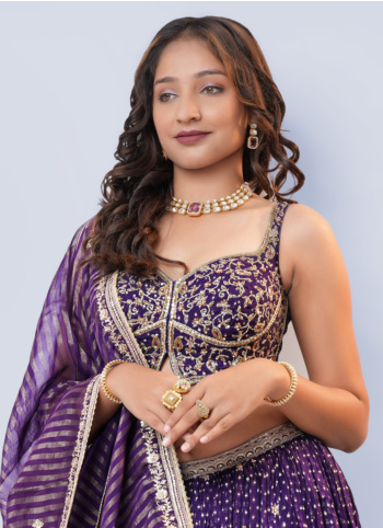Purple Embroidered Georgette Lehenga Choli