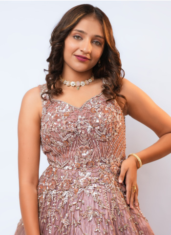 Onion Pink Embroidered Net Gown