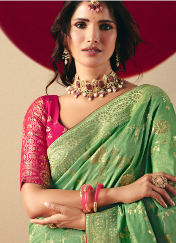 Pista Green Woven Banarasi Silk Saree