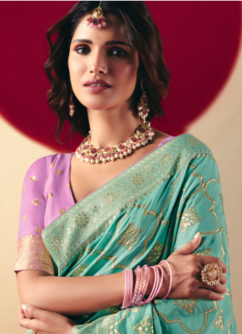 Turquoise Woevn Banarasi Silk Saree