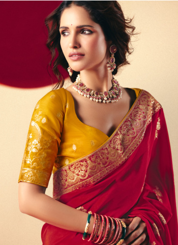 Red Woven Banarasi Silk Saree