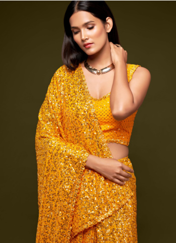 Yellow Embroidered Georgette Saree