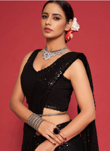 Black Embroidered Georgette Saree
