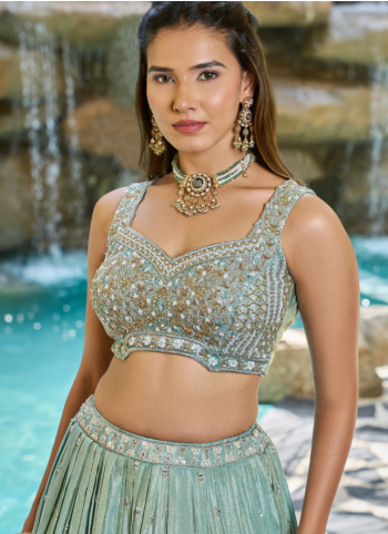 Mint Green Embroidered Silk Lehenga Choli