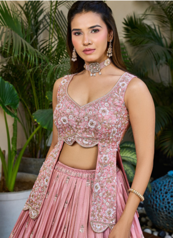 Light Pink Embroidered Lehenga Choli In Silk