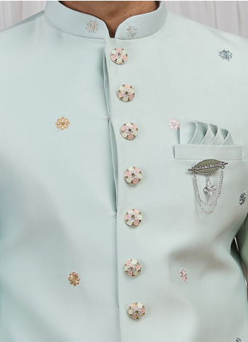 Thread Embroidered Light Sea Green IndoWestern Set