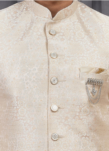 Jacquard Silk Cream Indowestern Set