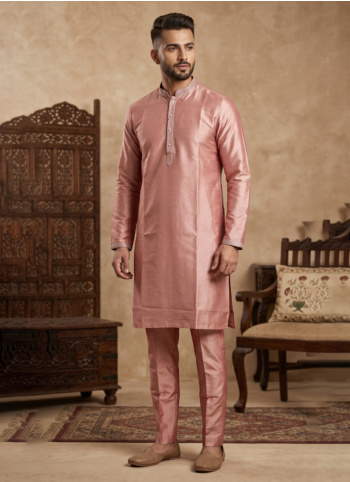 Wedding Wear Dark Peach Silk Kurta Pajama