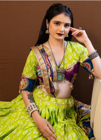 Parrot Green Embroidered Cotton Chaniya Choli