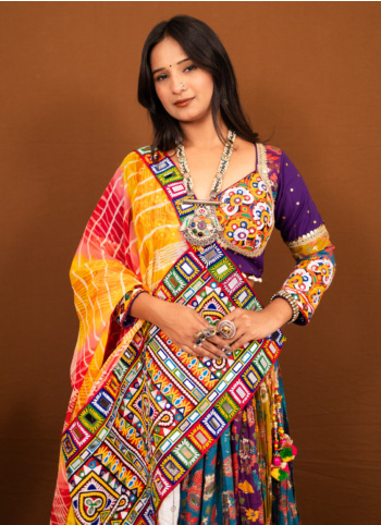 Multicolor Cotton Silk Embroidered Chaniya Choli
