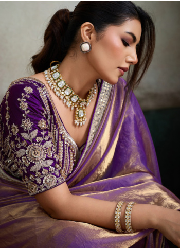 Purple Embroidered Organza Saree