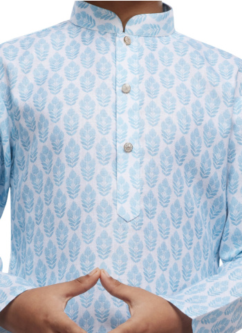 Light Blue Cotton Printed Kurta Pajama