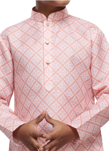 Peach Cotton Printed Kurta Pajama