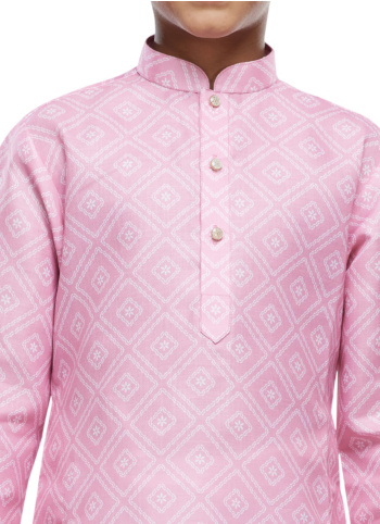 Pink Cotton Printed Kurta Pajama