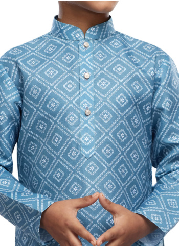 Blue Cotton Printed Kurta Pajama
