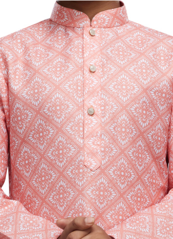 Peach Color Cotton Printed Kurta Pajama