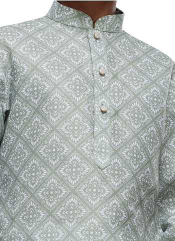 Pista Green Cotton Fabric Printed Kruta Pajama