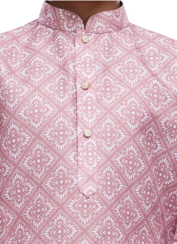 Onion Pink Printed Kurta Pajama In Cotton Fabric