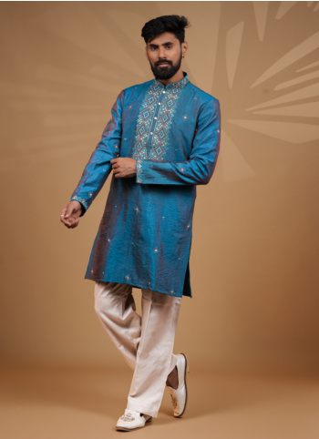 Stylish Teal Blue Embroidered Kurta Pajama