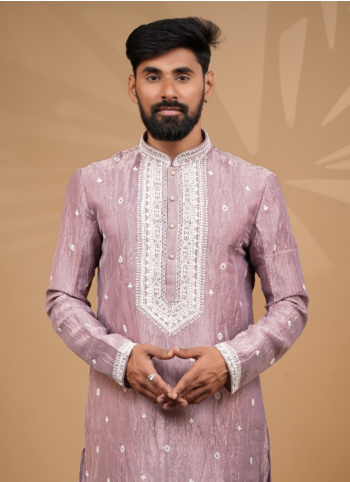Designer Onion Pink Embroidered Kurta Pajama