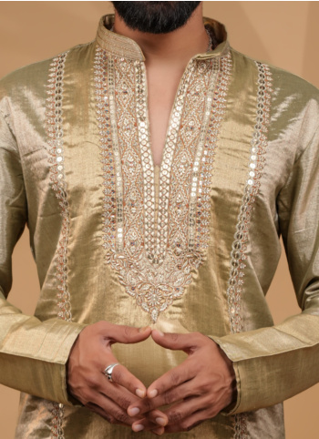 Gold Embroidered Kurta Pajama For Men