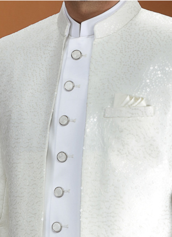Designer Cream Embroidered Indowestern Set With Jacket