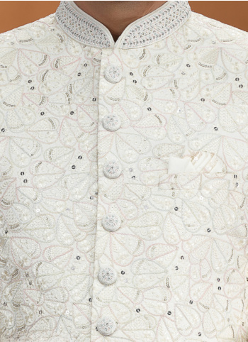 Cream Embroidered Art Silk Indowestern Set