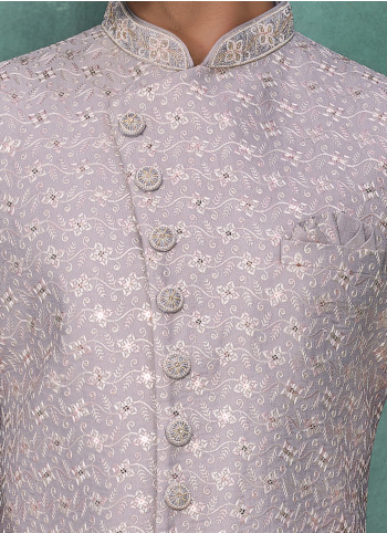 Grey Art Silk Embroidered Sherwani