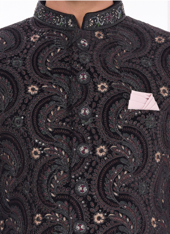Black Velvet Embroidered Indowestern Set