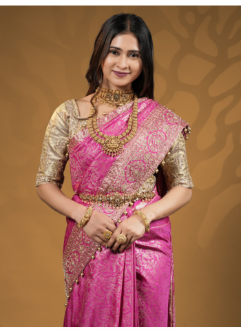 Pink Embroidered Banarasi Silk Saree