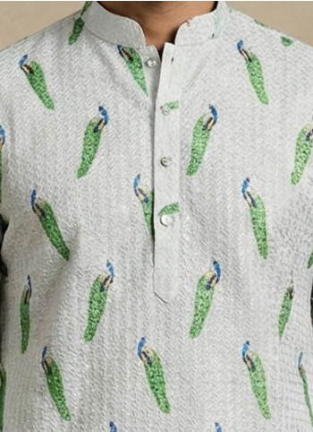 Off White Cotton Printed Kurta Pajama For Mens