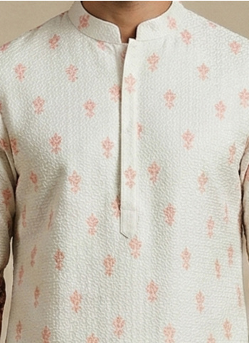 Off White Cotton Printed Kurta Pajama For Mens
