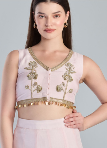 Baby Pink Dola Silk Embroidered Designer Skirt Choli Suit
