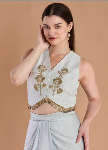 Light Blue Embroidered Dola Silk Indowestern Lehenga Choli