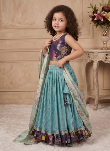 Festive Wear Sky Blue Lehenga Choli With Contrast Dupatta