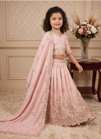 Light Pink Crepe Silk Embroidered Lehenga Choli With Dupatta