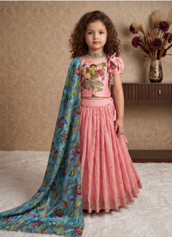 Pink Chinon Silk Lehenga Choli With Contrast Dupatta
