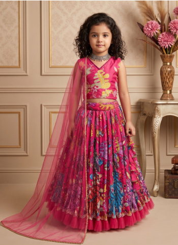 Pink Digital Printed Crepe Silk Lehenga Choli