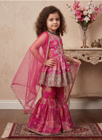Festive Wear Rani Satin Silk Gharara Suit With Dupatta