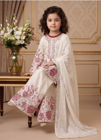 Off White Chinon Silk Embroidred Palazzo Suit