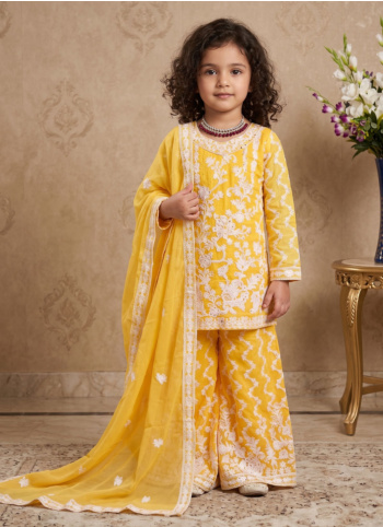 Yellow Thread Embroidered Palazzo Suit
