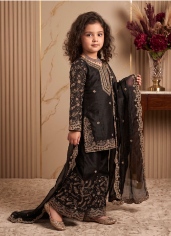 Zari Embroidered Black Silk Palazzo Suit