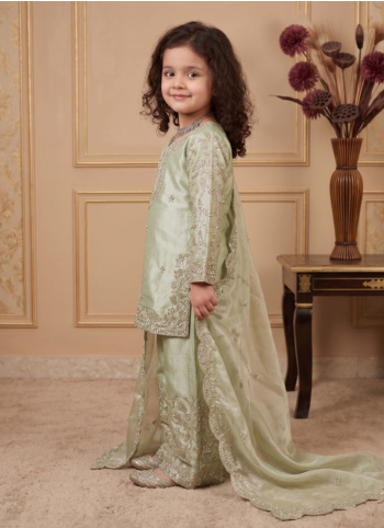 Pista Green Embroidered Silk Palazzo Suit