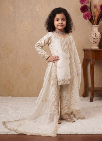 White Zari Embroidered Palazzo Suit