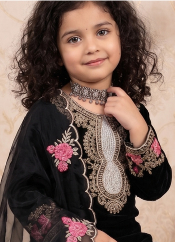 Black Embroidered Salwar Suit With Dupatta