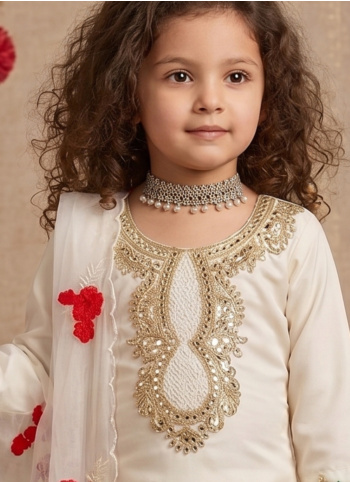 White Embroidered Salwar Suit With Dupatta
