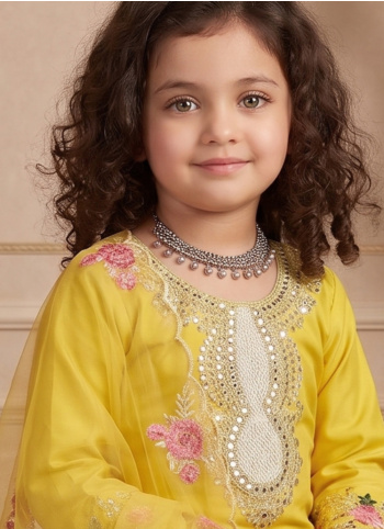 Festive Wear Yellow Embroidered Salwar Suit With Organza Dupatta