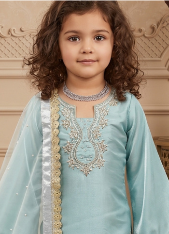 Wedding Wear Sky Blue Embroidered Salwar Suit With Dupatta