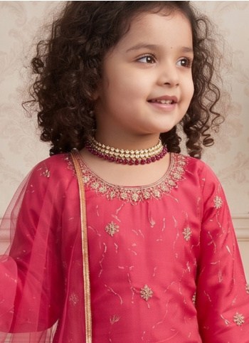 Gajari Pink Chinon Silk Embroidered Salwar Suit With Net Dupatta
